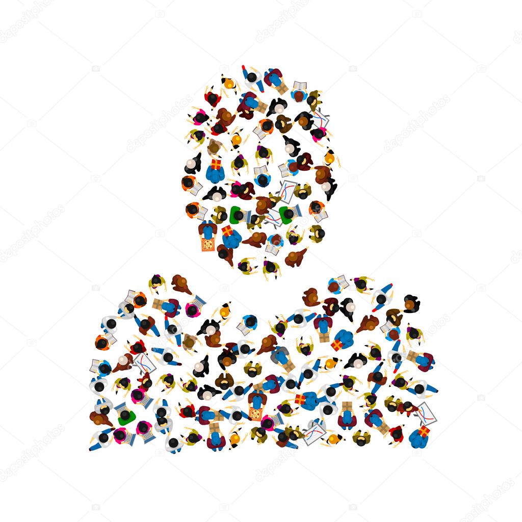 A group of people in a shape of person silhouette. Vector illustration.