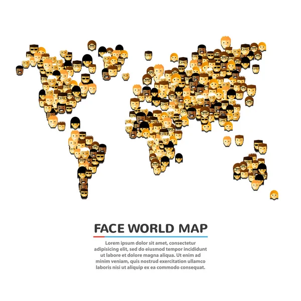 En uppsättning leende ansikten formad som en karta. Vektorillustration — Stock vektor