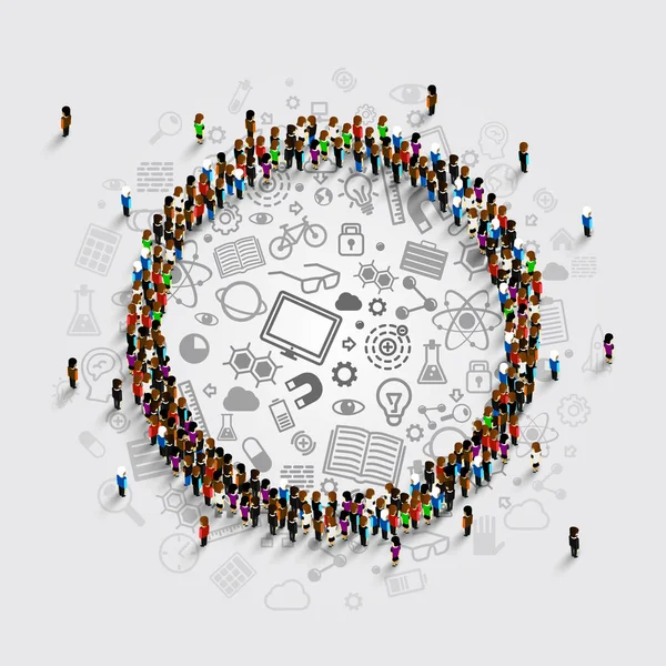 People in a circle with a lot of icons. Vector illustration — Stock Vector