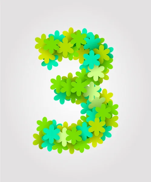 Floral numbers. Green flowers. Vector illustration. Number 3 — Stock Vector