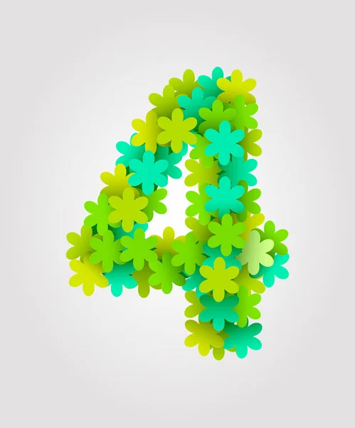Floral numbers. Green flowers. Vector illustration. Number 4 — Stock Vector
