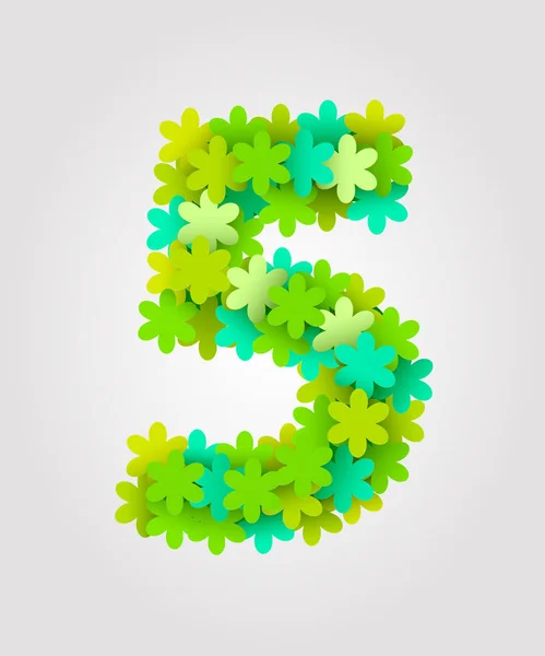 Floral numbers. Green flowers. Vector illustration. Number 5 — Stock Vector