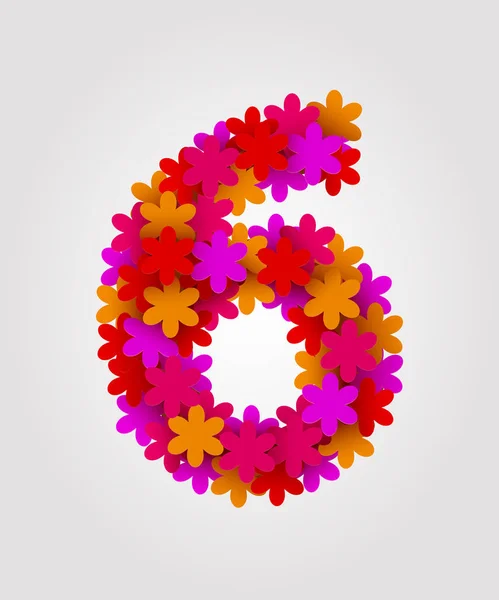 Květinové čísla. Barevné květiny. Číslo 6 — Stockový vektor