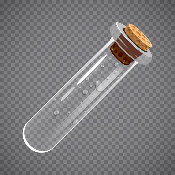 Botella de vidrio vacía. Elixir, poción o concepto químico. Transparente total . — Vector de stock