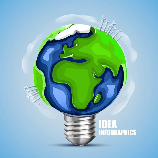 Ciekawy pomysł ziemi, Lampa ziemia znak, zielonej energii. Ilustracja wektorowa — Wektor stockowy