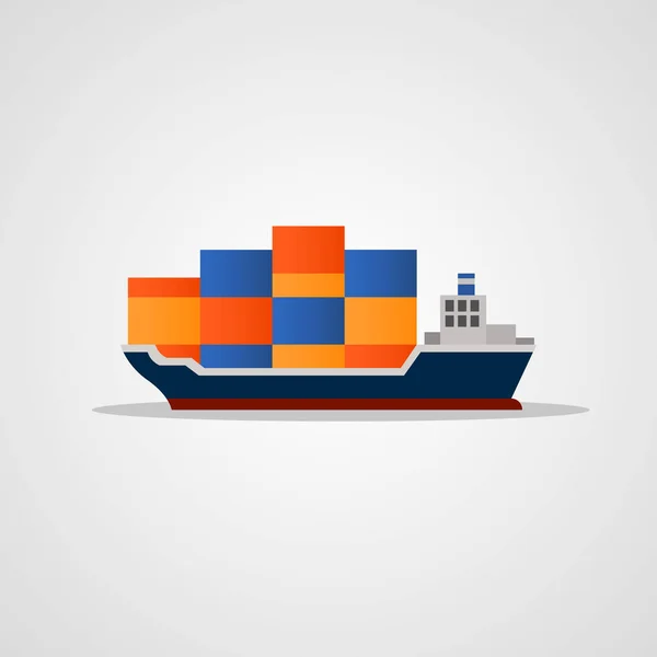 Platt färgad vektor laddade containerfartyg dekorativa element. Moderna globala cargo frakt designelement. — Stock vektor