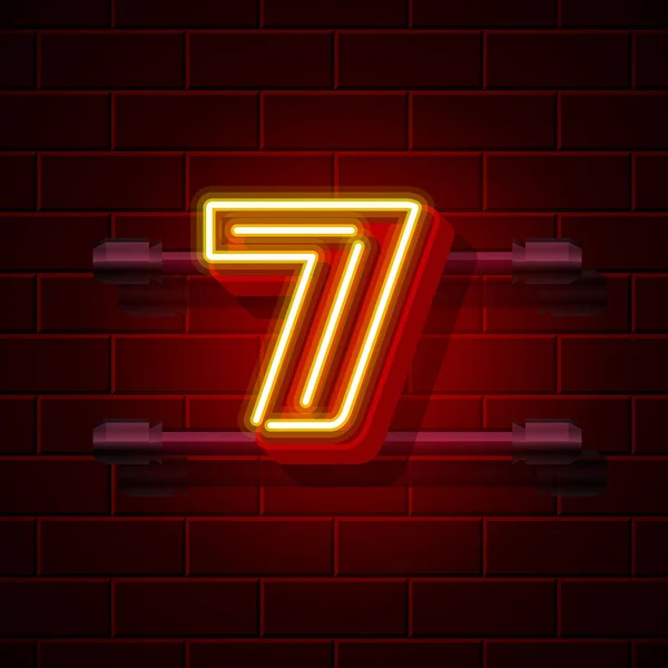 Neon stad lettertype nummer 7. Vectorillustratie — Stockvector