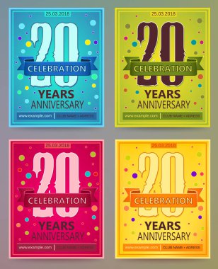 Vektör yıldönümü el ilanları veya davetiye şablonları. 20. yirmi yıl.