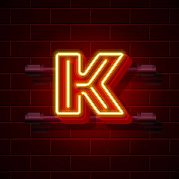 Neon city písmo písmeno K "tabulkou". Vektorové ilustrace — Stockový vektor