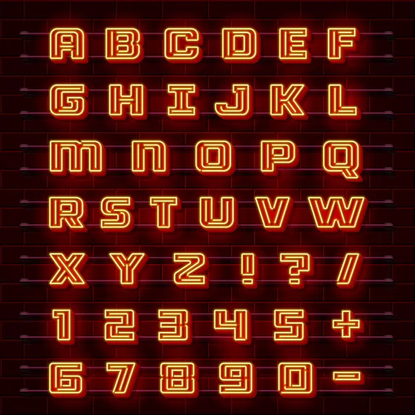 Neon lettertype stad. Neon rood lettertype Engels. Stad alfabet lettertype. Vectorillustratie — Stockvector