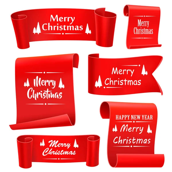 Joyeux Noël papier bannières, Set de cinq rouge, ruban adhésif réaliste. Illustration vectorielle . — Image vectorielle
