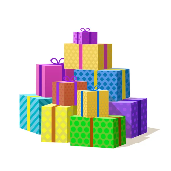 Muchas cajas de regalo, Montaña de regalos. Ilustración vectorial — Archivo Imágenes Vectoriales