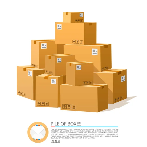 Un montón de cajas. Vector marrón de cartón. Ilustración vectorial — Vector de stock