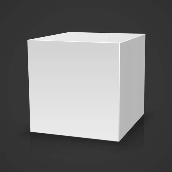 Caja en blanco sobre fondo negro con reflexión, Ilustración aislada sobre fondo blanco. Plantilla simulada lista para su diseño, caja blanca, elemento de diseño de plantilla, ilustración vectorial — Archivo Imágenes Vectoriales