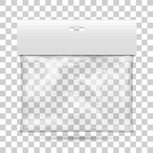 Sac de poche en plastique blanc, Emballage avec un fond transparent, Illustration vectorielle — Image vectorielle