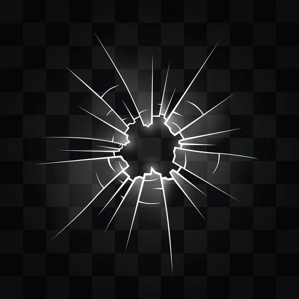 Hål i glaset från kulan. Vektorillustration — Stock vektor