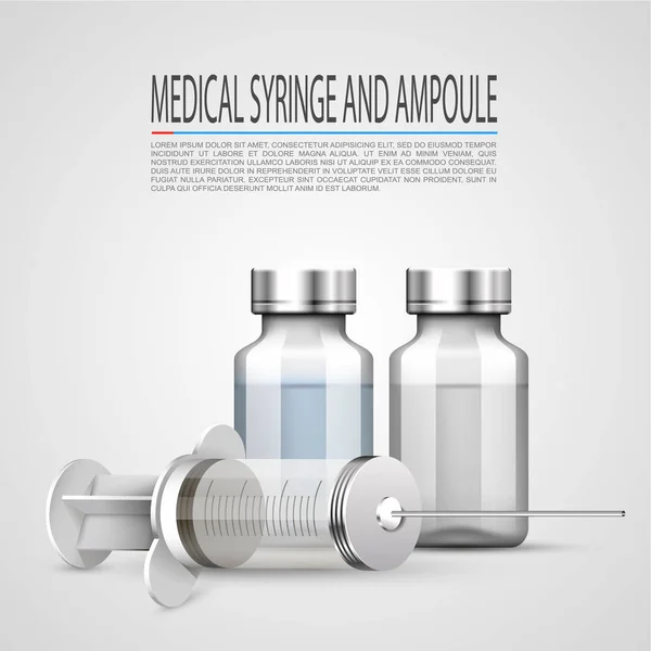 Jeringa médica y ampolla, Objetos sobre fondo blanco. Ilustración vectorial — Vector de stock
