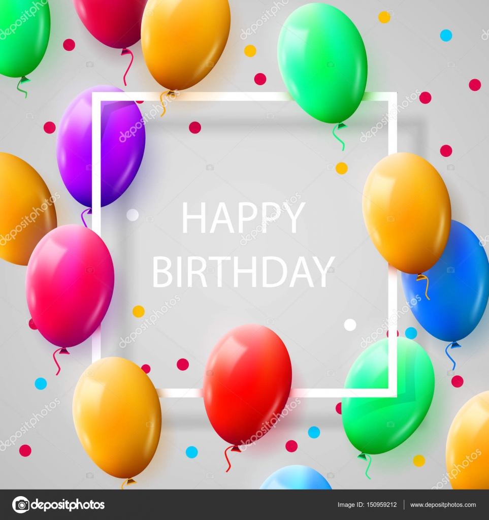 Carte De Voeux Avec Cadre Et Beaucoup De Ballons Colores Joyeux Anniversaire Image Vectorielle Hobbit Art C