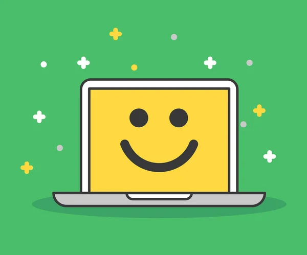 Laptop with smile Icon illustration. Modern flat design. — Stock Vector