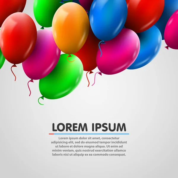3d realista colorido Bunch de aniversário balões voando para festa e celebrações — Vetor de Stock