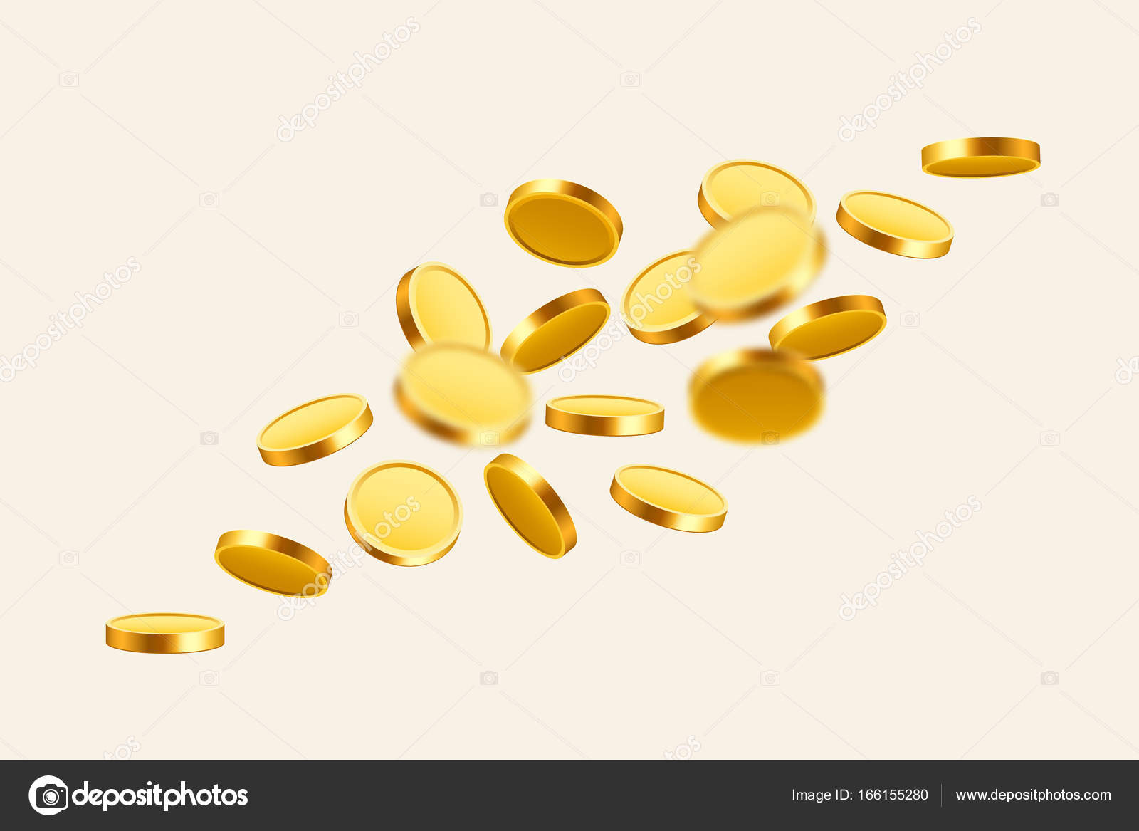 コインの落下、お金の落下、金の硬貨の飛行、黄金の雨。ジャックポットや成功の概念。近代的背景. ストックベクター ©hobbit_art  166155280