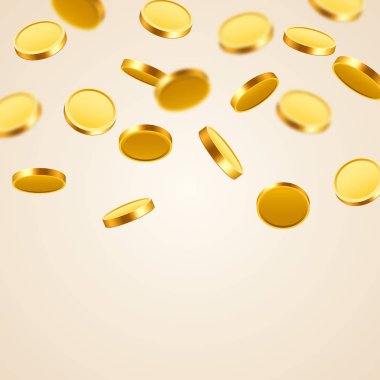 Düşen paralar, düşen paralar, uçan altın paralar, altın yağmurlar. Büyük ikramiye ya da başarı konsepti. Modern arkaplan.