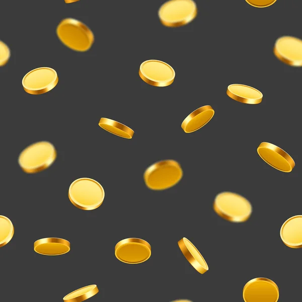 Fallende Münzen, fallendes Geld, fliegende Goldmünzen, goldener Regen. Jackpot oder Erfolgskonzept. nahtloser Hintergrund. — Stockvektor
