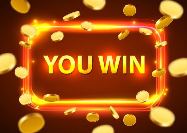 Sen kazandın. Paralar uçan ile Retro afiş parlayan. Casino kavramı.