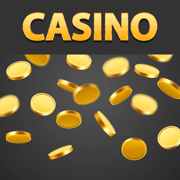 Casino poster or flyer with Falling Golden Coins. Falling money. — Stock Vector