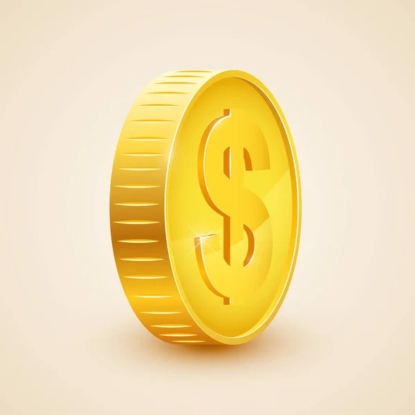 3D-realistische goudstuk pictogram. Ons dollar. Geld concept. — Stockvector