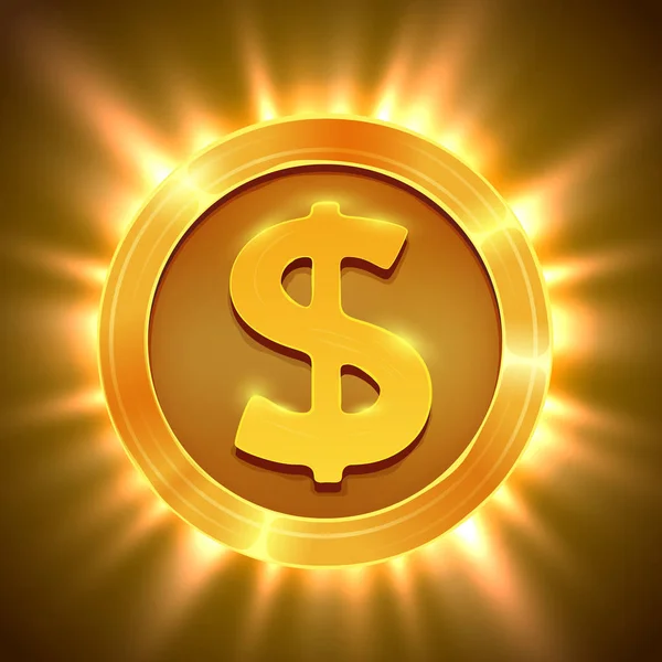 Pièce brillante en dollar d'or. Concept de richesse . — Image vectorielle
