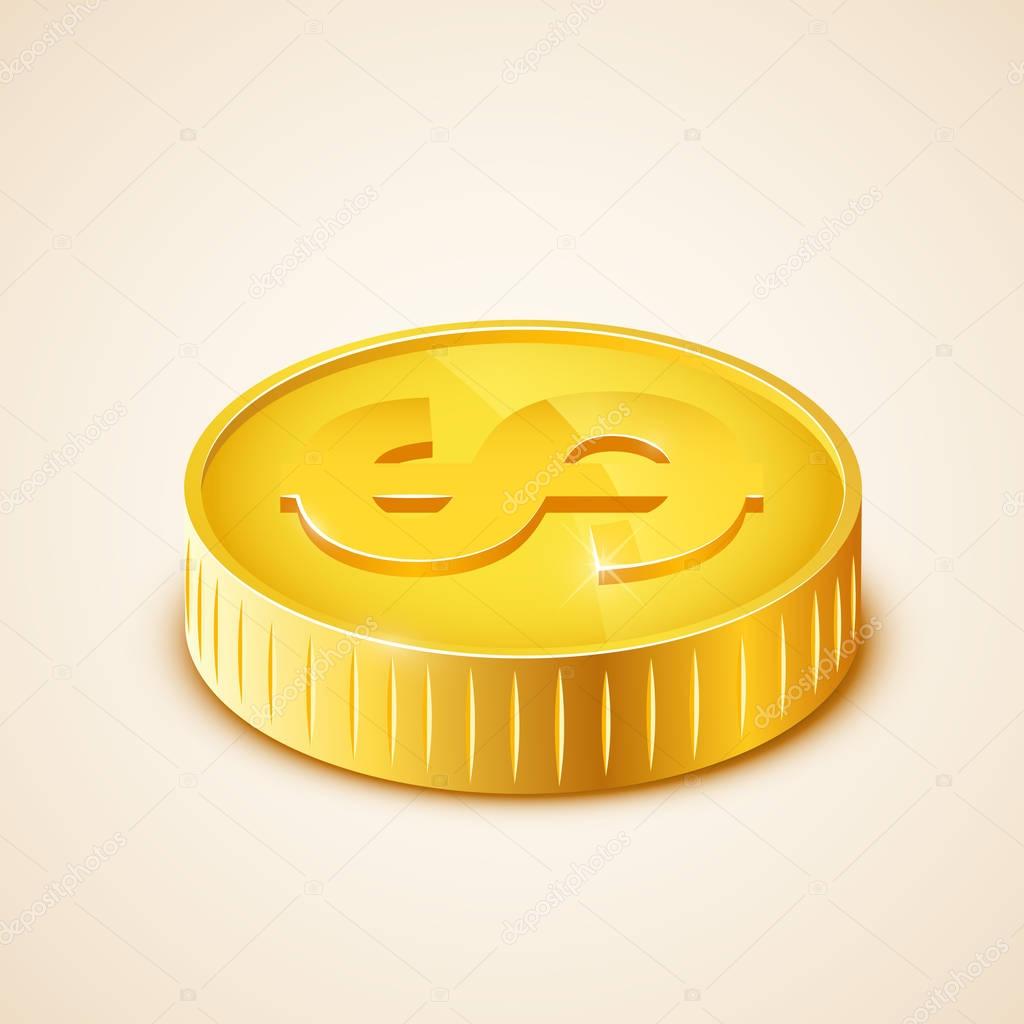 3d realistic gold coin icon. US dollar. Money concept.