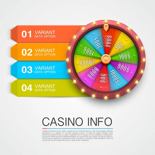 Colorful fortune wheel, casino info numbers. — Stock Vector