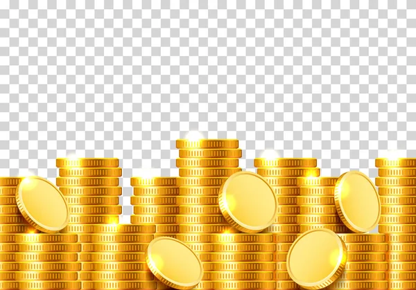 A lot of coins on a transparent background. — Stock Vector