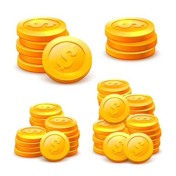 Conjunto de pilas de monedas en el fondo blanco . — Vector de stock