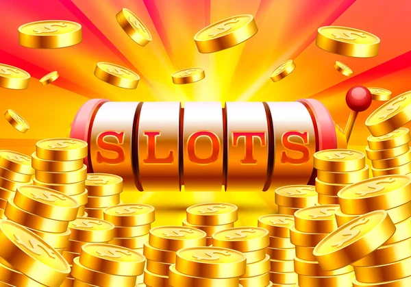 Gouden slotmachine wint de jackpot. — Stockvector