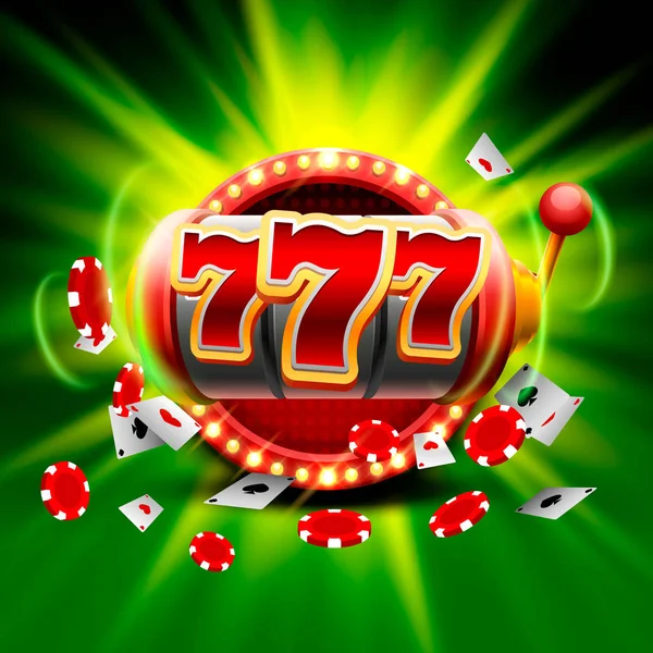 Stor vinst slots 777 banner casino på grön bakgrund. — Stock vektor