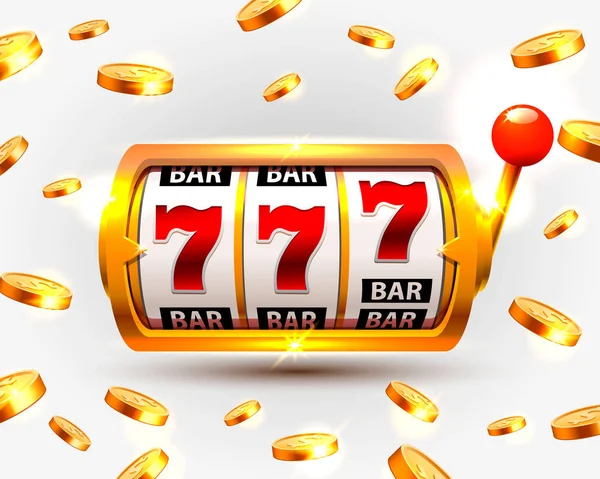 Gouden "slots" machine wint de jackpot. — Stockvector