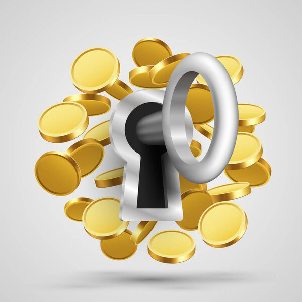 Key to the lock with coins.