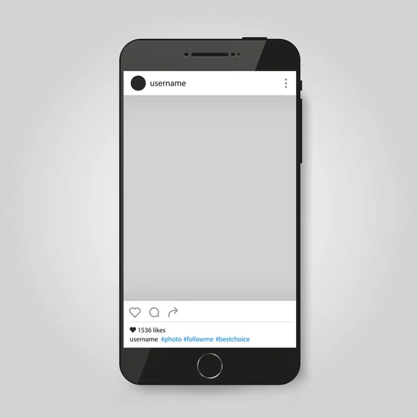 Реалістичний сучасний телефон з фоторамкою соціальної мережі . — стоковий вектор