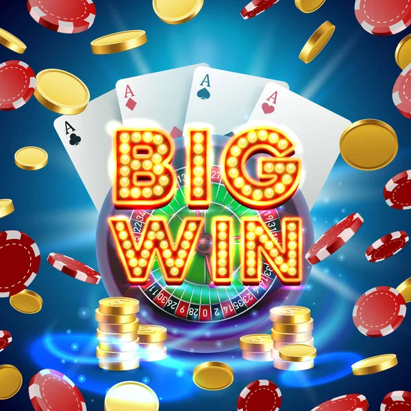 Big win roulette casino signboard. — Stock Vector