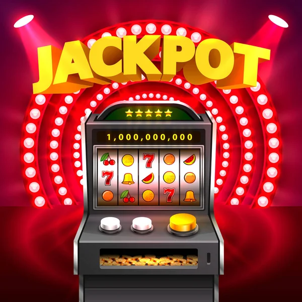 Gouden slotmachine wint de jackpot. — Stockvector