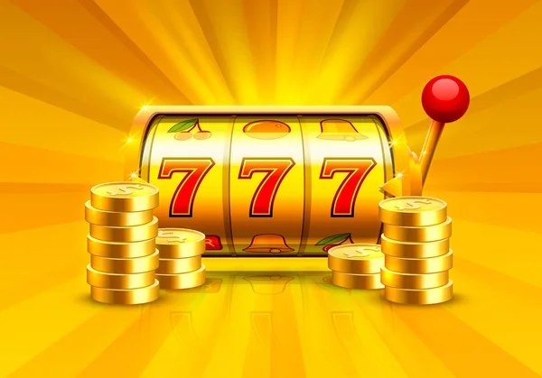 Golden slot machine wins the jackpot. — Stock Vector