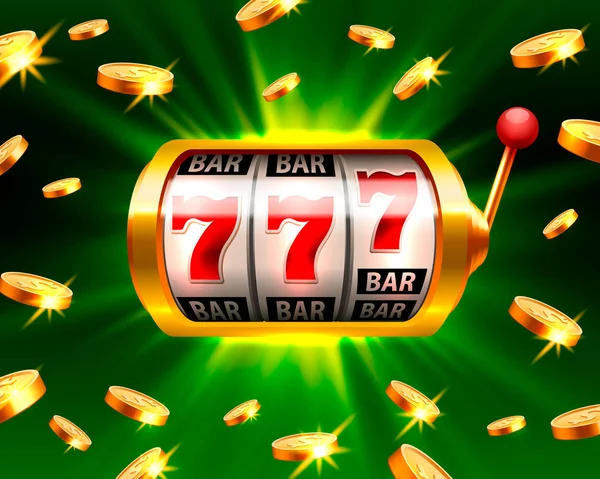 Big win slots 777 banner casino on the green background. — Stock Vector