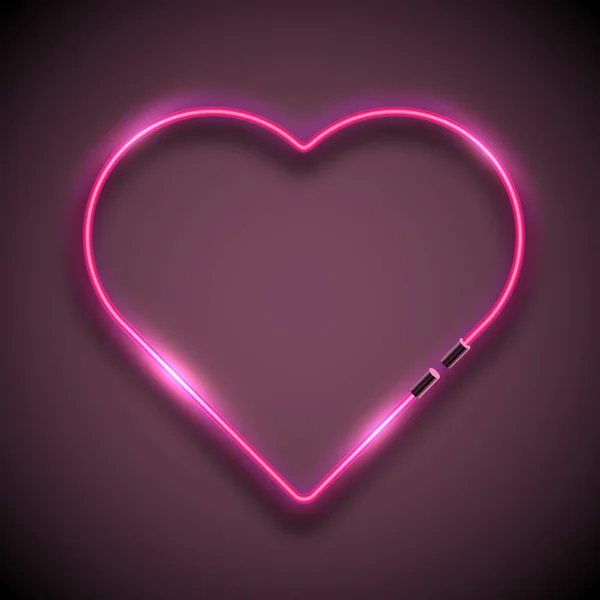 Luminoso segno al neon in forma di cuore. Segno di cuore retrò al neon. Buon San Valentino concetto . — Vettoriale Stock