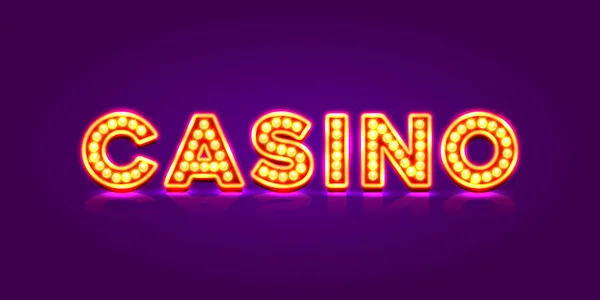 Casino letrero de neón, banner de texto . — Vector de stock