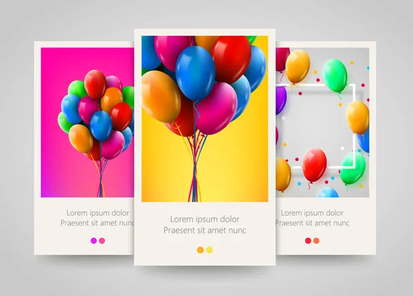 3D réaliste bouquet coloré d’anniversaire ballons volants pour et les célébrations. Conception d’affiches, flyer ou billet. — Image vectorielle