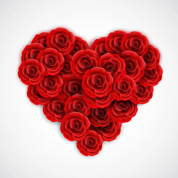 Rode rozen in de vorm van een hart. Roos decoratie-element voor bruiloft uitnodiging, briefkaart, wenskaart of valentijn dag banner. Hart bloemboeket. Romantische element. — Stockvector