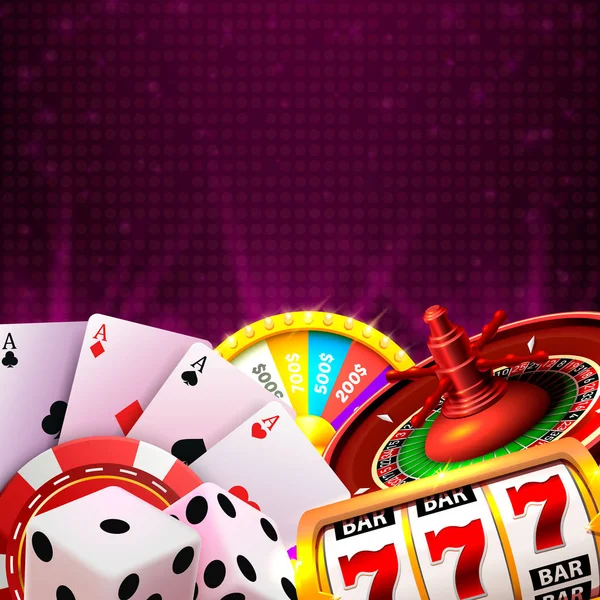 Casino dice banner uithangbord op achtergrond. — Stockvector