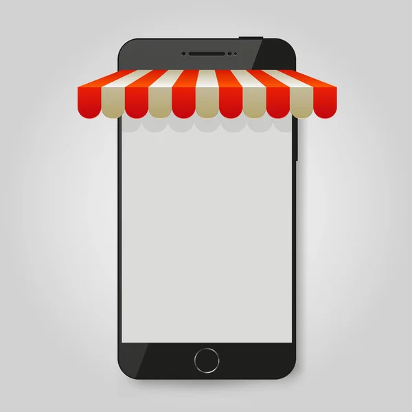 Mobiele telefoon. Mobiele winkel of e-commerce concept. — Stockvector